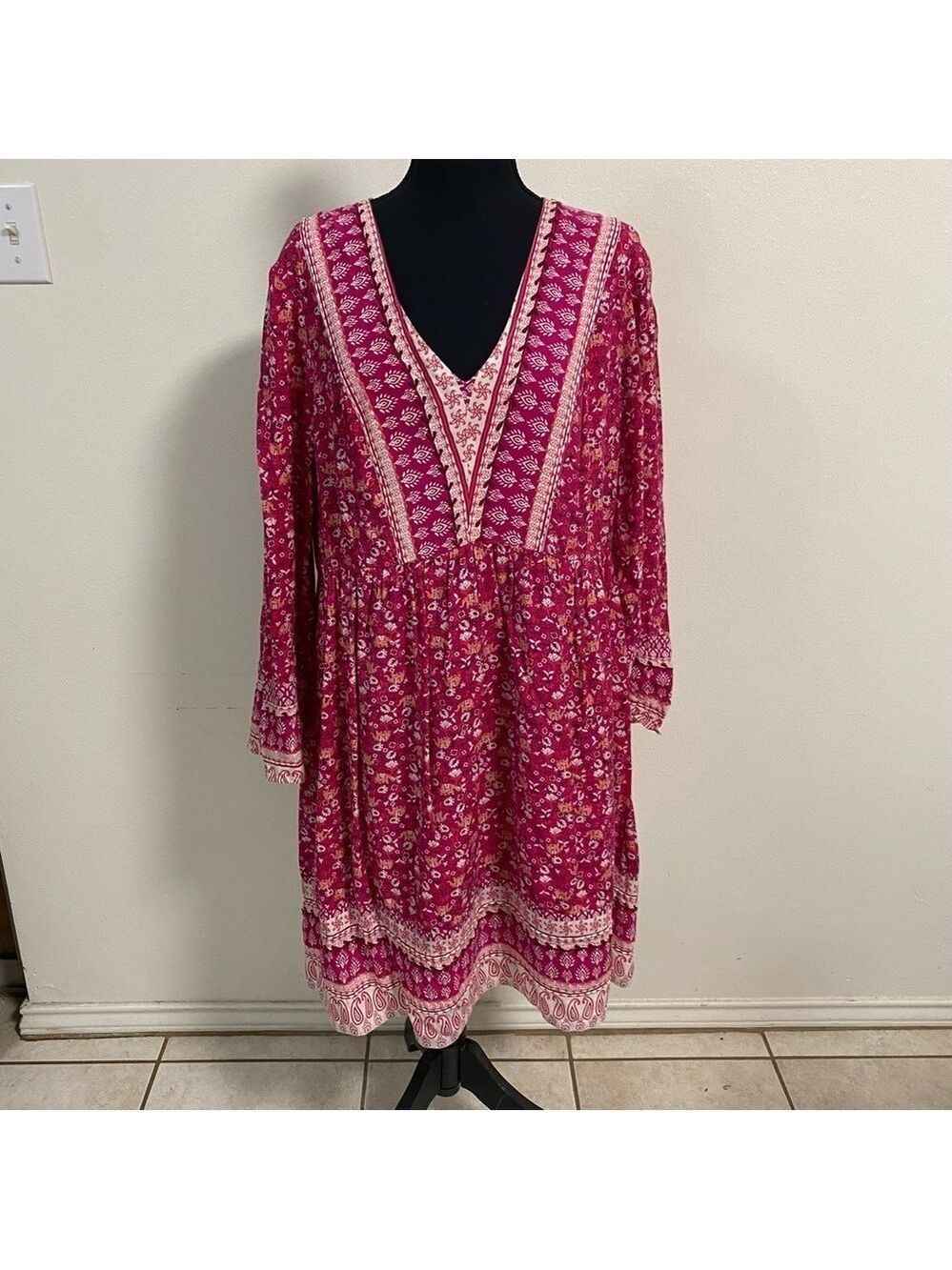 Maeve Dress Women’s Medium Pink Anthropologie Isabel Embroidered Tunic Dress